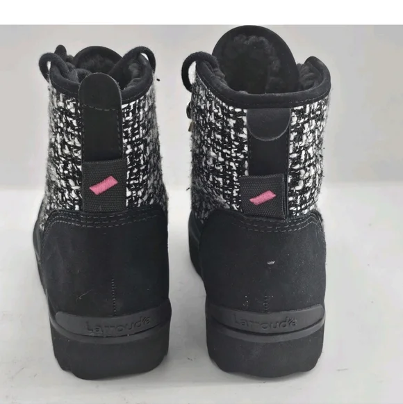 LARROUDE Vail Flat Lace up Boots Size 6.5 Black Suede Tweed NWOB NEW $415